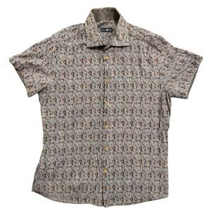 Stone Rose Mens Button Up Shirt Short Sleeve Pattern Print Size 3 Made in Turkey